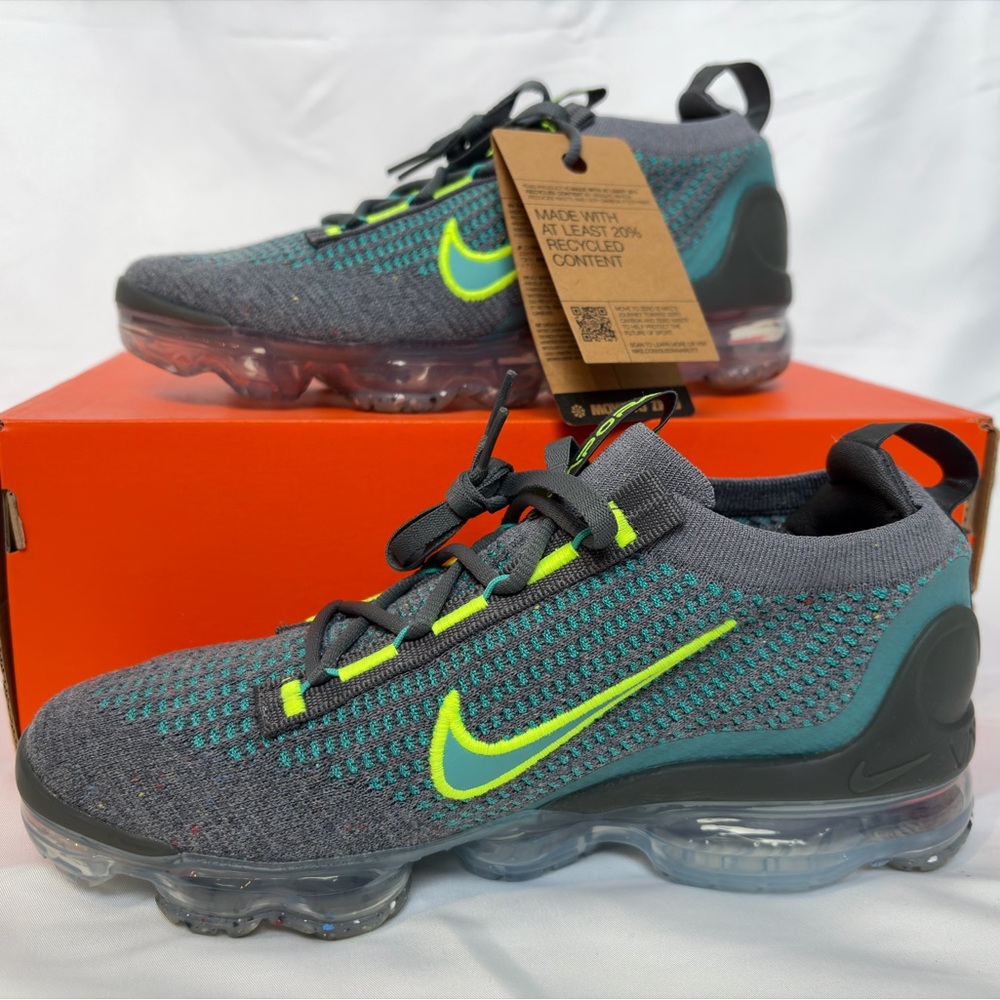 New Nike Air VaporMax 2021 Flyknit Grey/Teal Shoes Men’s 7/Women’s 8.5